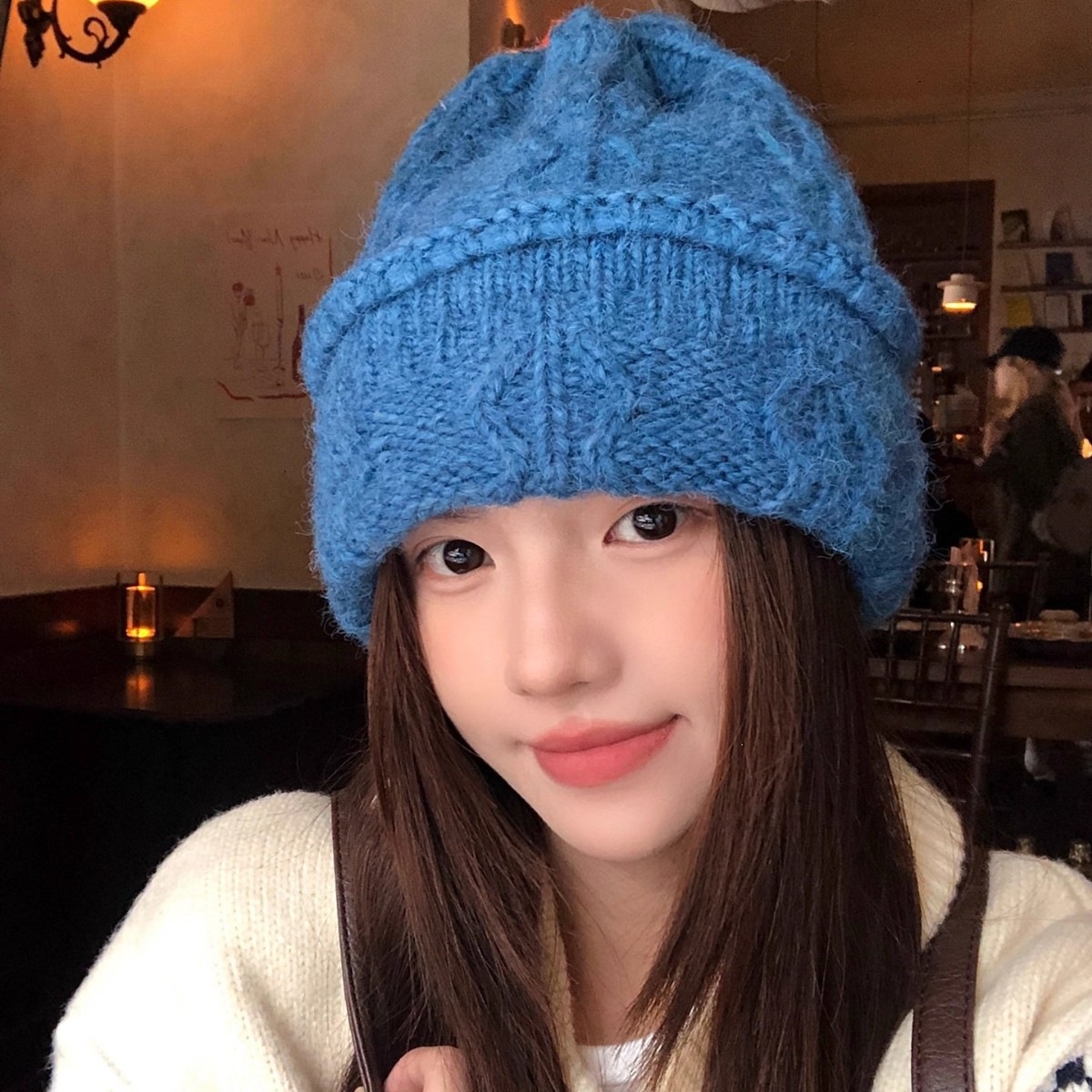 Beanie Cuffed Knit - قبعة نسائية شتوية دافئة وسميكة من